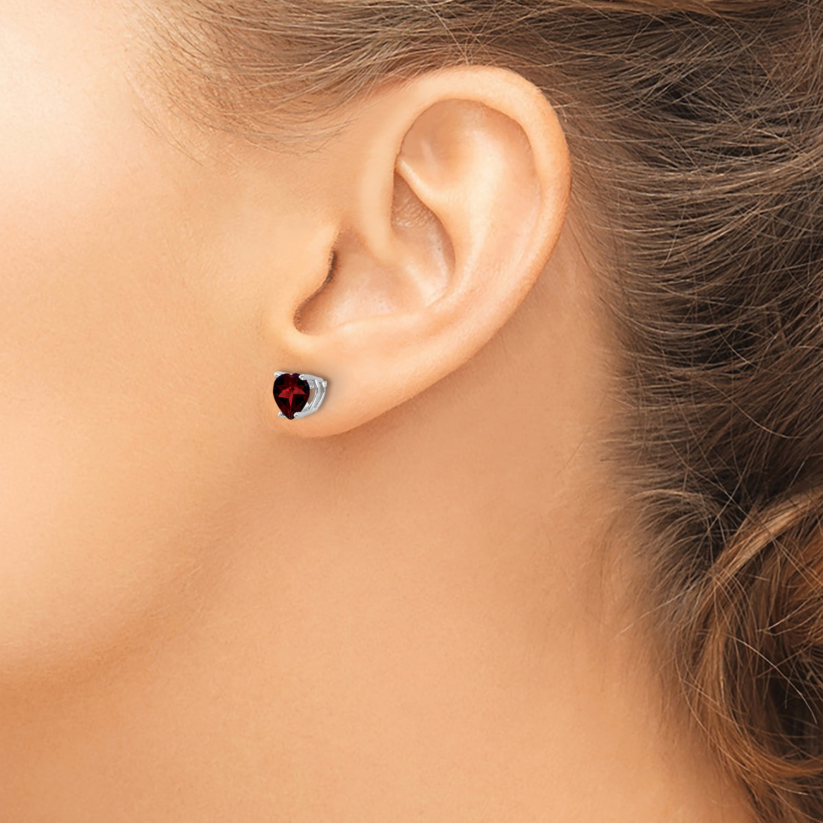 14k Heart Gemstone earring - 14k White Gold / Garnet / 6 mm