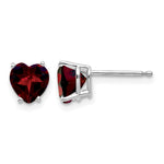 14k Heart Gemstone earring - 14k White Gold / Garnet / 6 mm