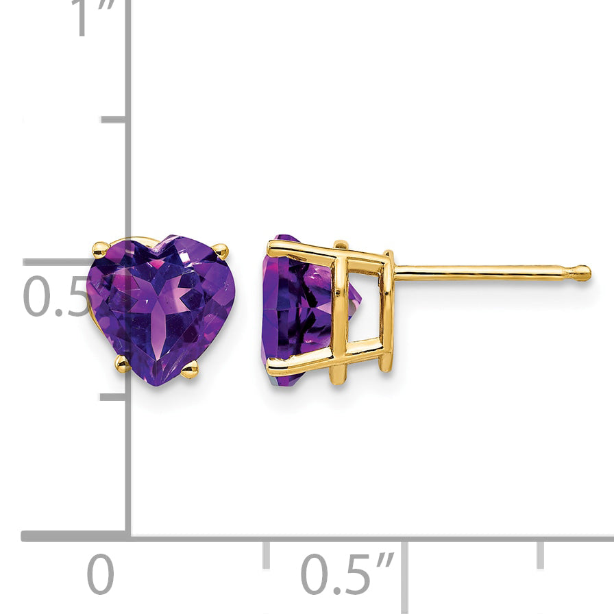 14k Heart Gemstone earring - 14k Yellow Gold / Amethyst / 7 mm