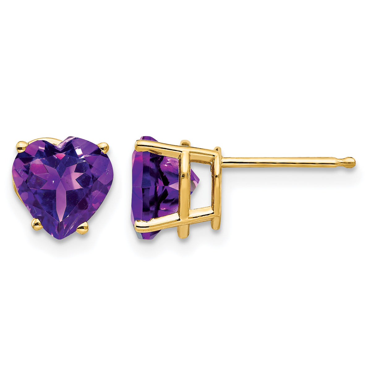 14k Heart Gemstone earring - 14k Yellow Gold / Amethyst / 7 mm
