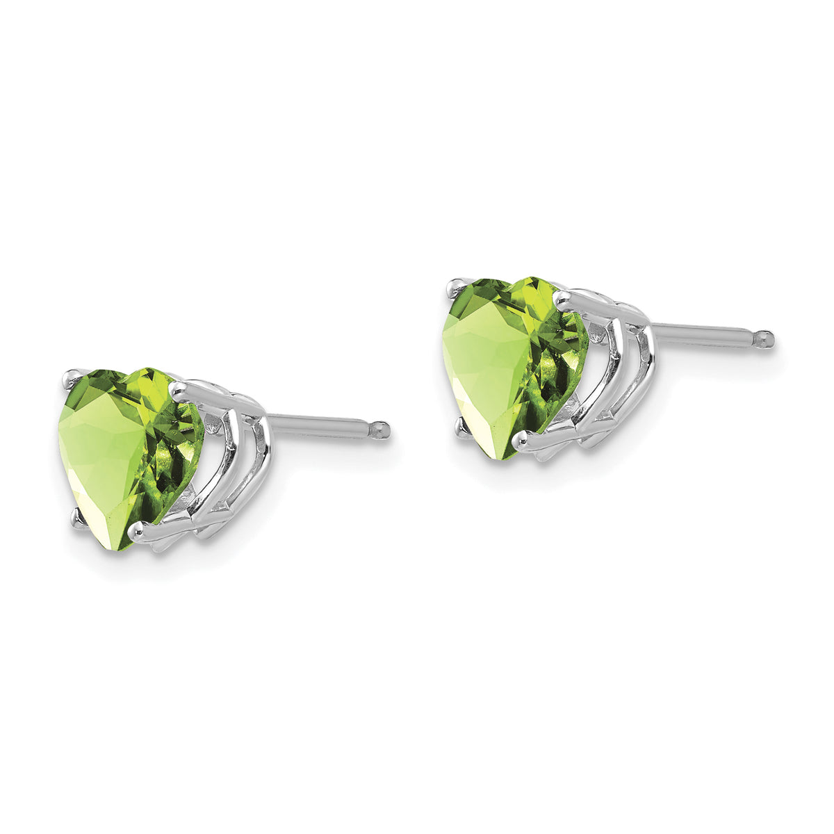 14k Heart Gemstone earring - 14k White Gold / Peridot / 7 mm