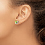 14k Heart Gemstone earring - 14k White Gold / Peridot / 7 mm