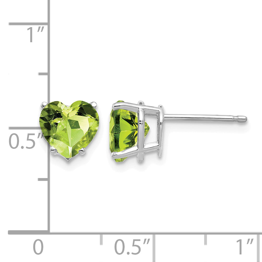 14k Heart Gemstone earring - 14k White Gold / Peridot / 7 mm