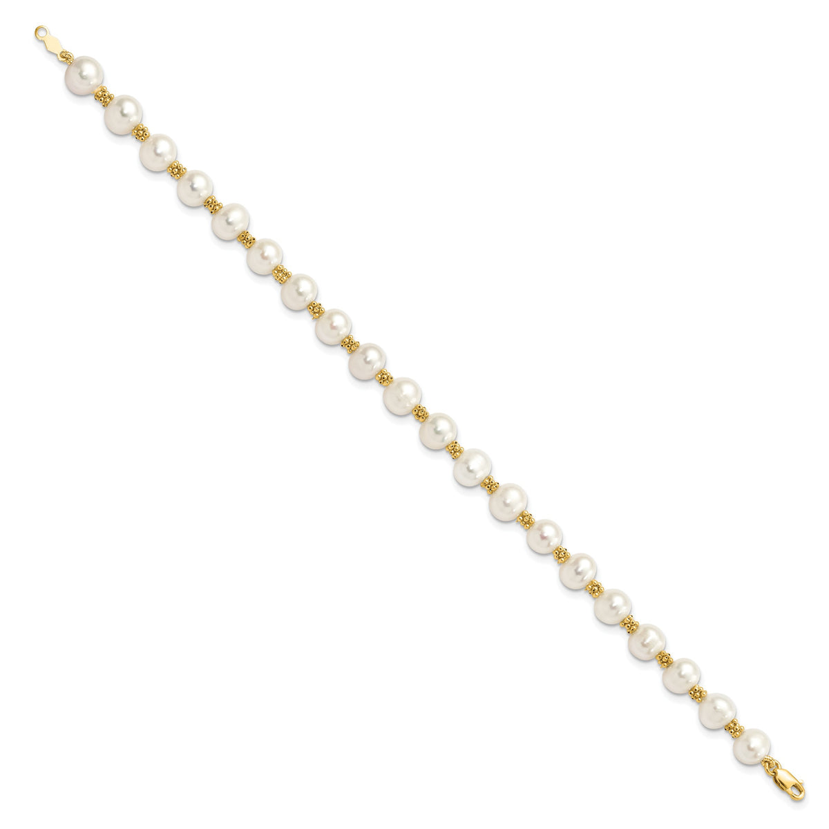 14k Yellow Gold 6-7mm White Round Freshwater Cultured Pearl 7.25 inch Bracelet, view 2