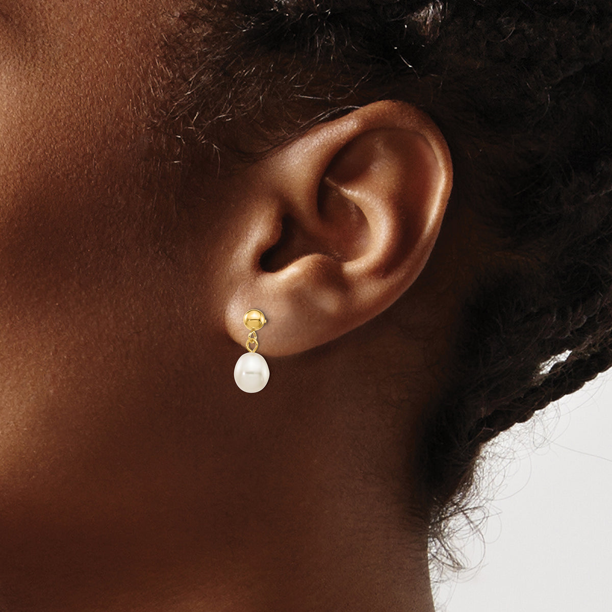 Rice Freshwater Cultured Pearl Dangle Post Earrings - 14k Yellow Gold / 6 to 7 mm (range) / White