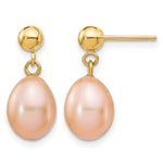 Rice Freshwater Cultured Pearl Dangle Post Earrings - 14k Yellow Gold / 7 to 8 mm (range) / Pink