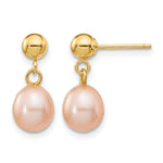 Rice Freshwater Cultured Pearl Dangle Post Earrings - 14k Yellow Gold / 6 to 7 mm (range) / Pink