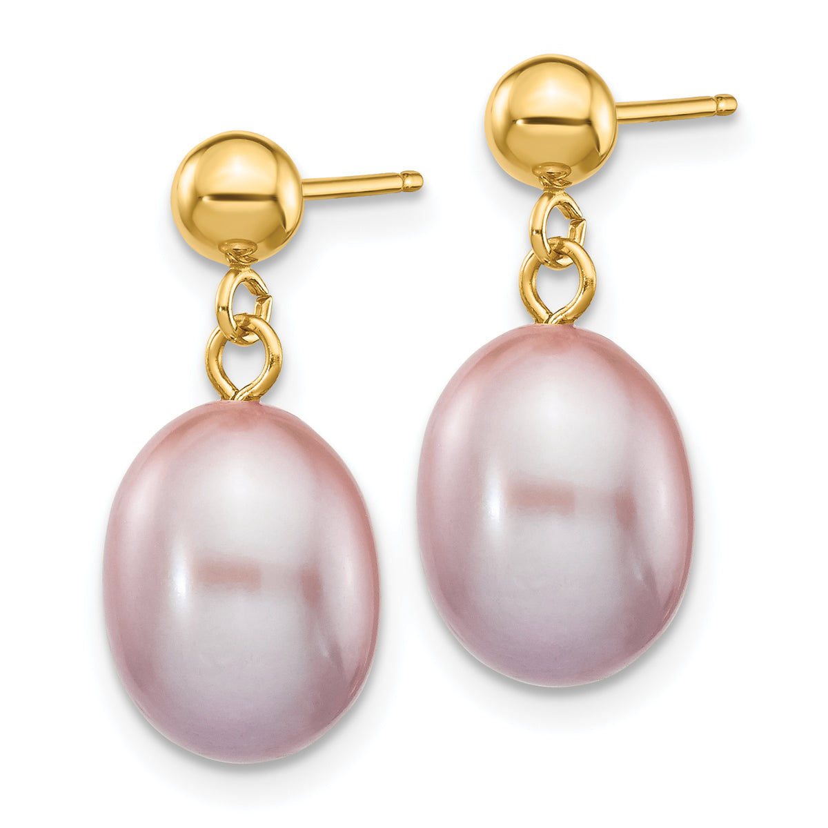 Rice Freshwater Cultured Pearl Dangle Post Earrings - 14k Yellow Gold / 8 to 9 mm (range) / Purple