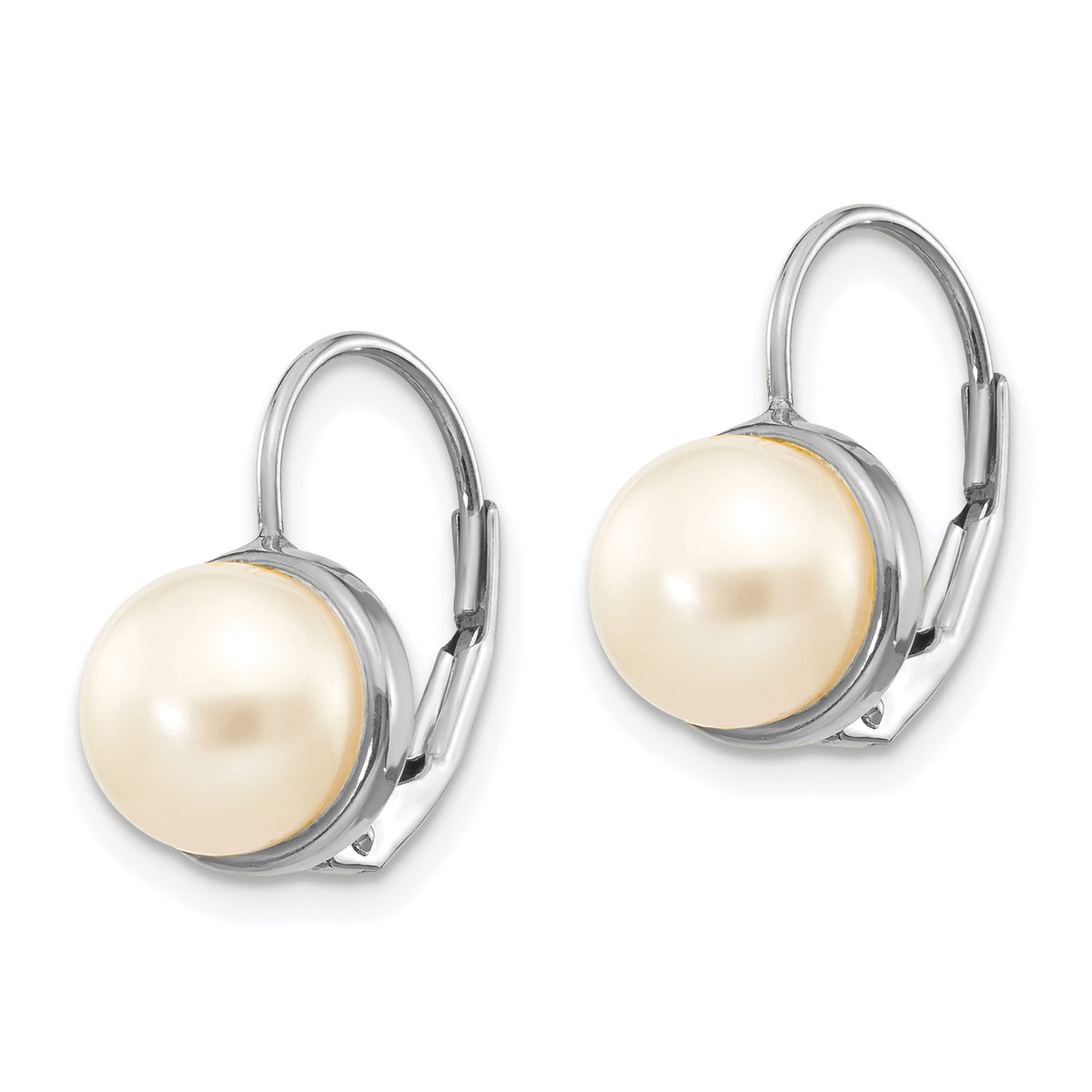 14k White Gold 6-7mm White Button Freshwater Cultured Pearl Leverback Earrings, view 2