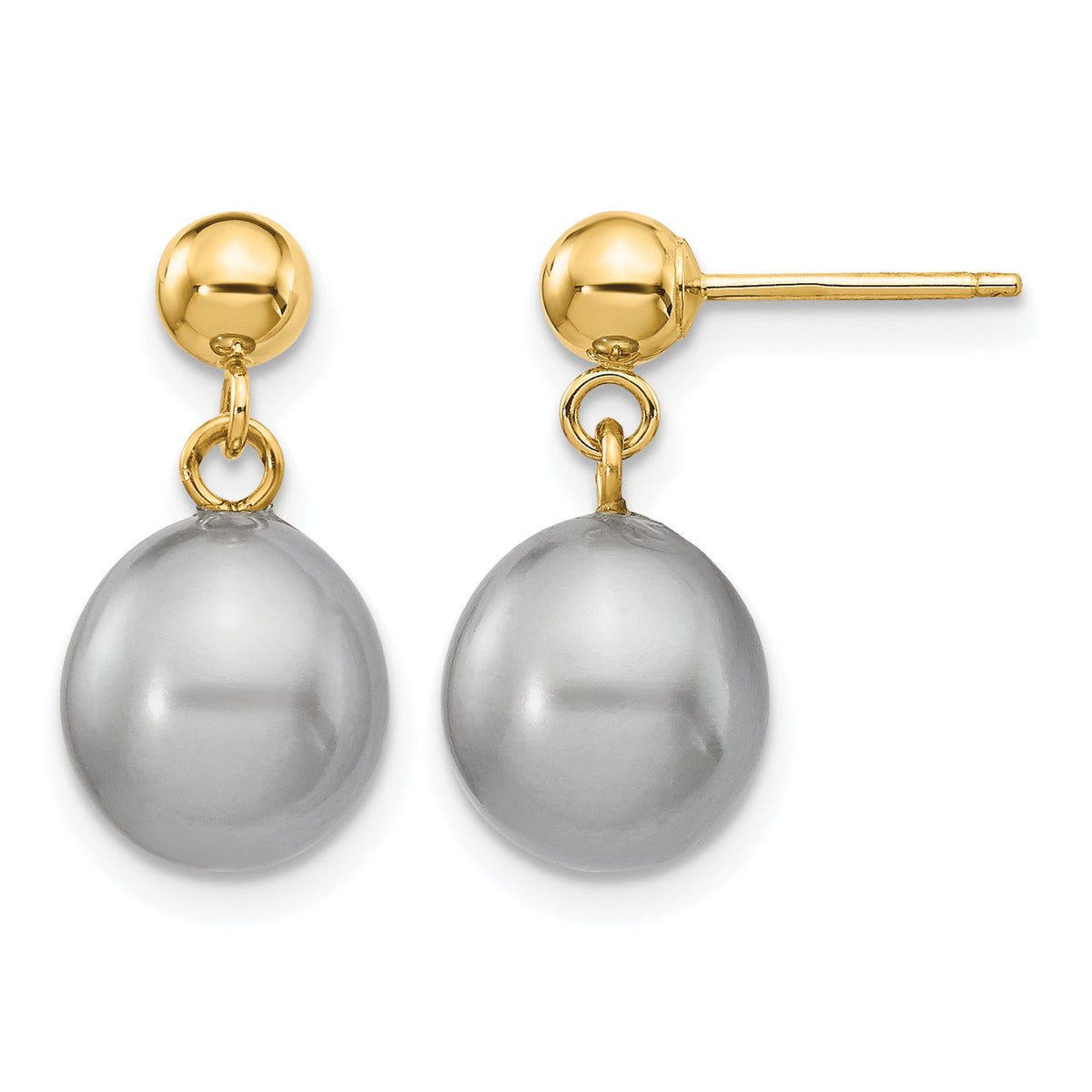 Rice Freshwater Cultured Pearl Dangle Post Earrings - 14k Yellow Gold / 8 to 9 mm (range) / Grey