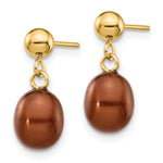 Rice Freshwater Cultured Pearl Dangle Post Earrings - 14k Yellow Gold / 6 to 7 mm (range) / Brown