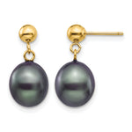 Rice Freshwater Cultured Pearl Dangle Post Earrings - 14k Yellow Gold / 8 to 9 mm (range) / Black