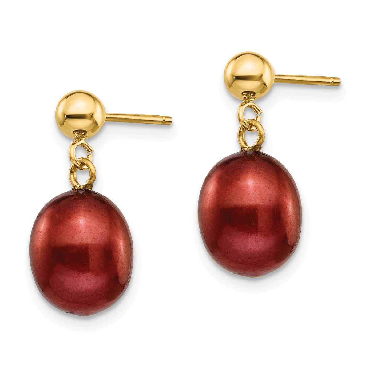 Rice Freshwater Cultured Pearl Dangle Post Earrings - 14k Yellow Gold / 8 to 9 mm (range) / Brown