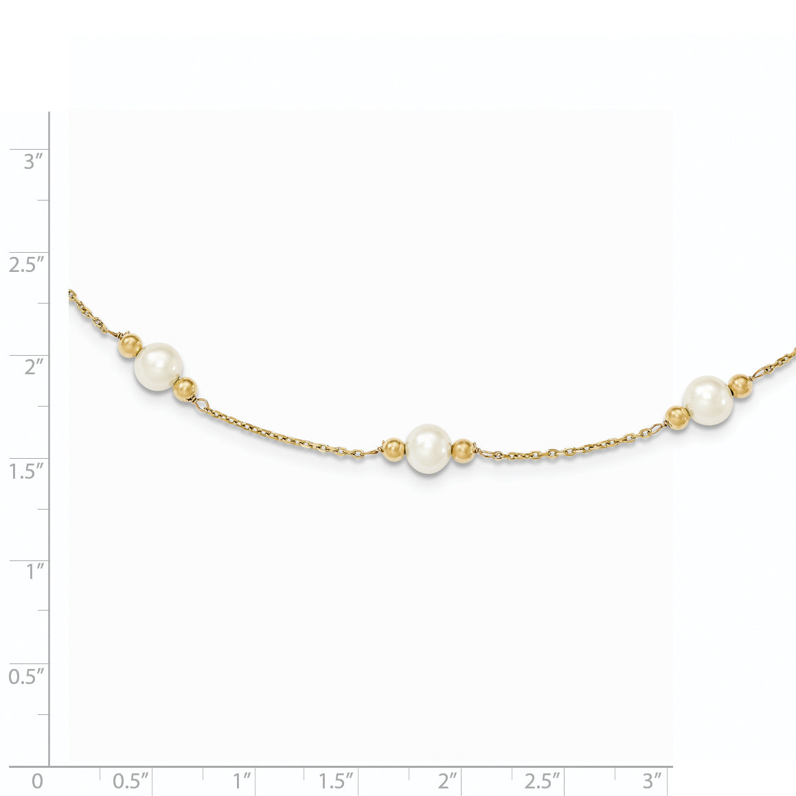 14k Yellow Gold 5-6mm White Freshwater Cultured Pearl Beaded 5-Station 7.5 inch Bracelet, shown with a ruler for scale
