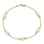 14k Yellow Gold 5-6mm White Freshwater Cultured Pearl Beaded 5-Station 7.5 inch Bracelet, view 4