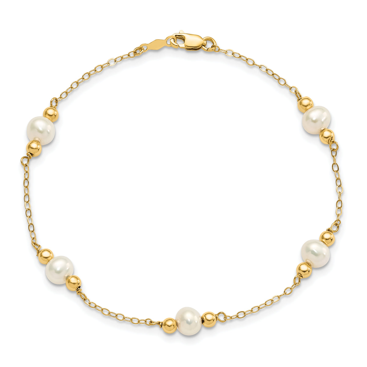 14k Yellow Gold 5-6mm White Freshwater Cultured Pearl Beaded 5-Station 7.5 inch Bracelet, view 4