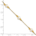 14k Yellow Gold 5-6mm White Freshwater Cultured Pearl Beaded 5-Station 7.5 inch Bracelet, shown with a ruler for scale