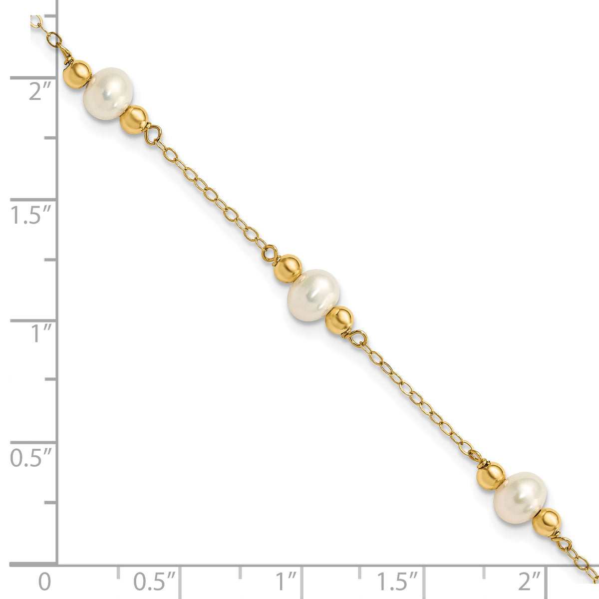 14k Yellow Gold 5-6mm White Freshwater Cultured Pearl Beaded 5-Station 7.5 inch Bracelet, shown with a ruler for scale