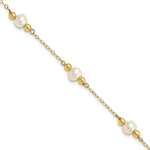14k Yellow Gold 5-6mm White Freshwater Cultured Pearl Beaded 5-Station 7.5 inch Bracelet