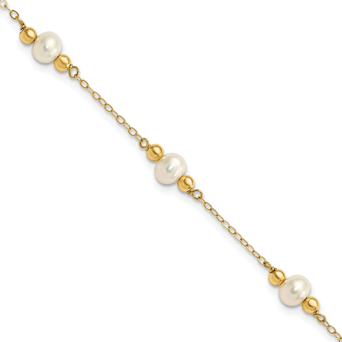 14k Yellow Gold 5-6mm White Freshwater Cultured Pearl Beaded 5-Station 7.5 inch Bracelet