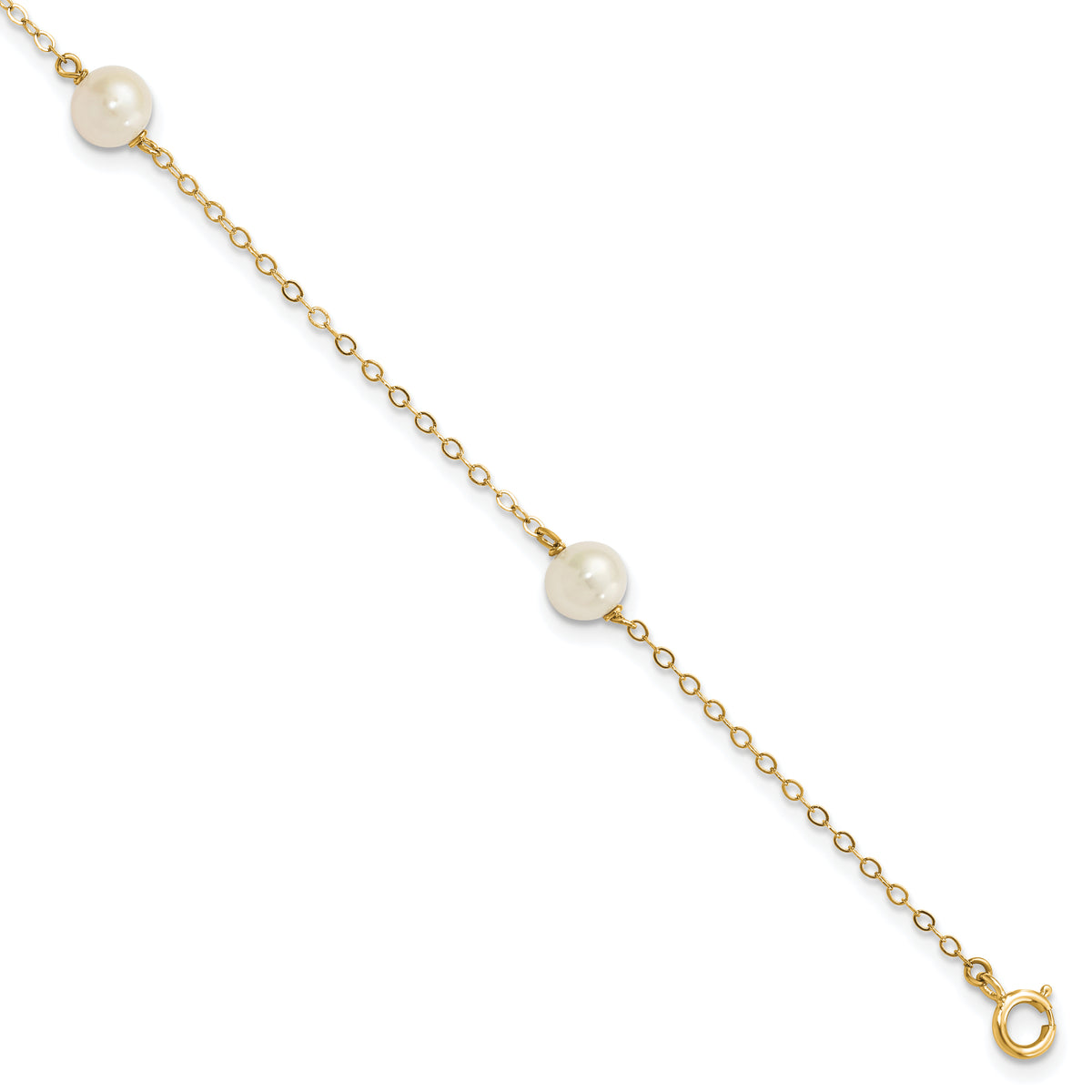 14k Gold 5-6mm White Freshwater Cultured Pearl 3-Station Bracelet - 14k Yellow Gold