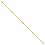 14k Yellow Gold 7-8mm White Freshwater Cultured Pearl 3-Station 7.25 inch Bracelet, view 2