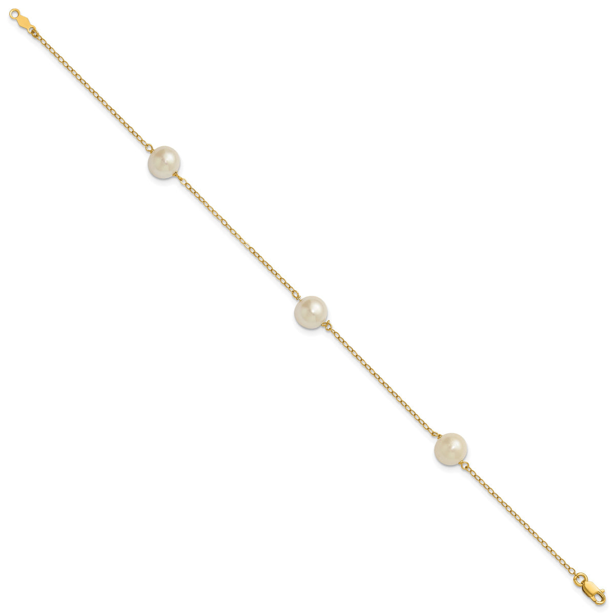 14k Yellow Gold 7-8mm White Freshwater Cultured Pearl 3-Station 7.25 inch Bracelet, view 2