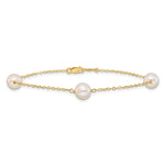 14k Yellow Gold 7-8mm White Freshwater Cultured Pearl 3-Station 7.25 inch Bracelet, view 3