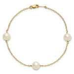 14k Yellow Gold 7-8mm White Freshwater Cultured Pearl 3-Station 7.25 inch Bracelet, view 4