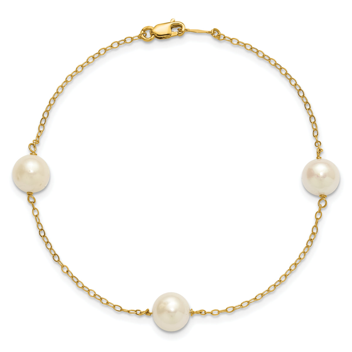 14k Yellow Gold 7-8mm White Freshwater Cultured Pearl 3-Station 7.25 inch Bracelet, view 4
