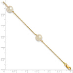 14k Yellow Gold 7-8mm White Freshwater Cultured Pearl 3-Station 7.25 inch Bracelet, shown with a ruler for scale