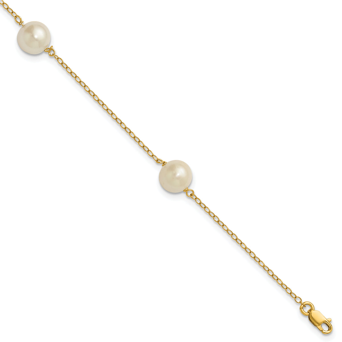 14k Yellow Gold 7-8mm White Freshwater Cultured Pearl 3-Station 7.25 inch Bracelet