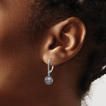 14k White Gold 8-9mm Black Round Freshwater Cultured Pearl and .05 Carat Diamond Dangle Leverback Earrings