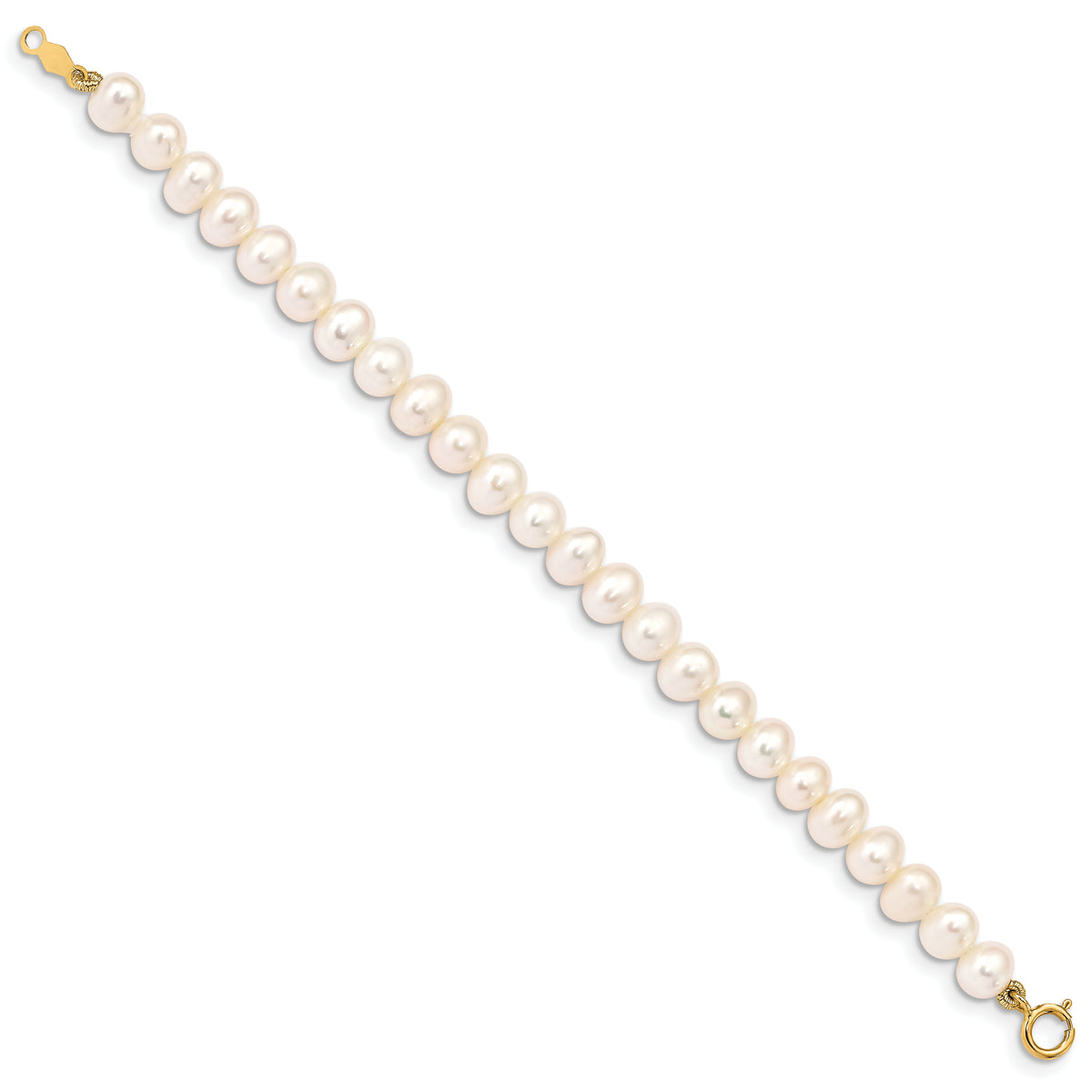 14k Madi K 4-5mm White Egg Shape Freshwater Cultured Pearl 5 inch Bracelet, view 2