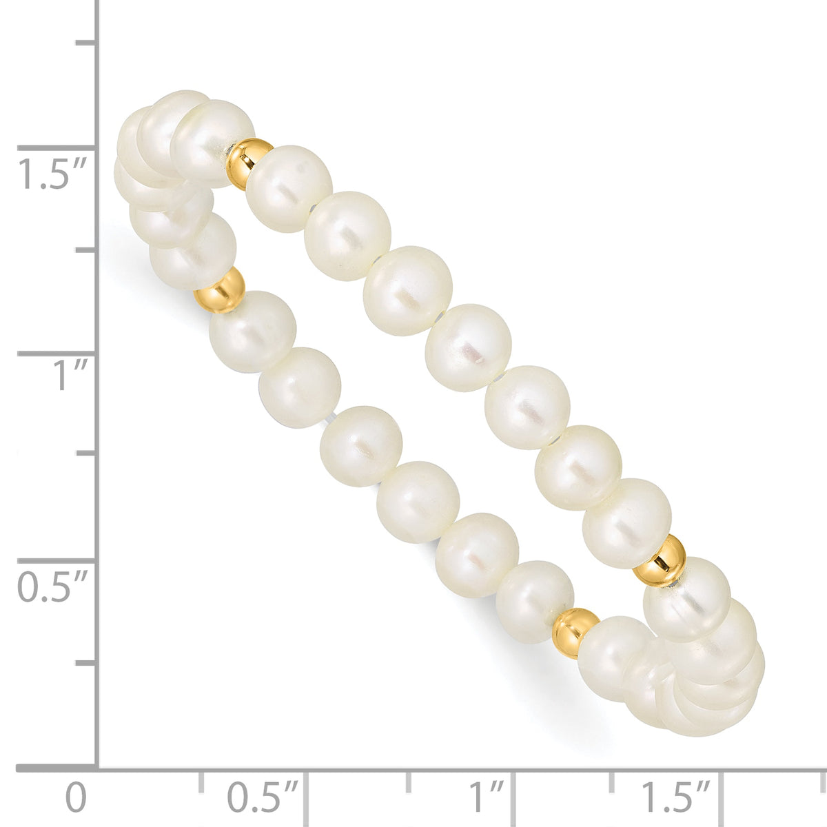 14k Madi K 4-5mm White Egg Shape Freshwater Pearl Beaded Stretch Bracelet, shown with a ruler for scale