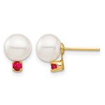 14k 7-7.5mm White Round Freshwater Cultured Pearl and .18RU Ruby Post Earrings