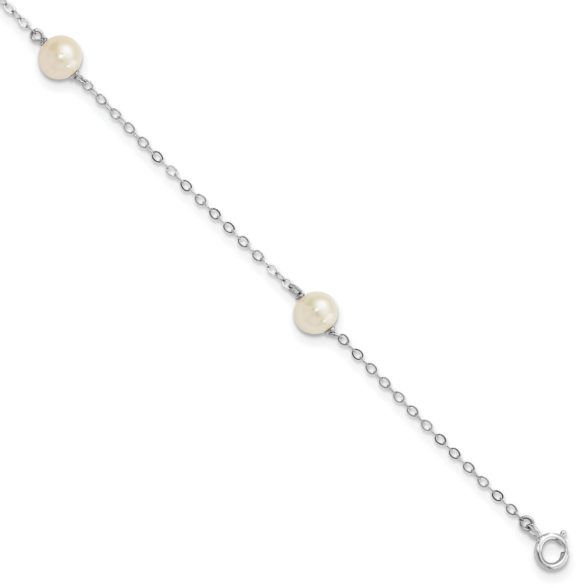 14k Gold 5-6mm White Freshwater Cultured Pearl 3-Station Bracelet - 14k White Gold