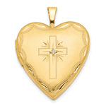 14k Diamond Satin and Diamond-cut Cross 20mm Heart Locket