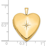 14k Gold Diamond Star 20mm Heart Locket, shown with a ruler for scale - 14k Yellow Gold