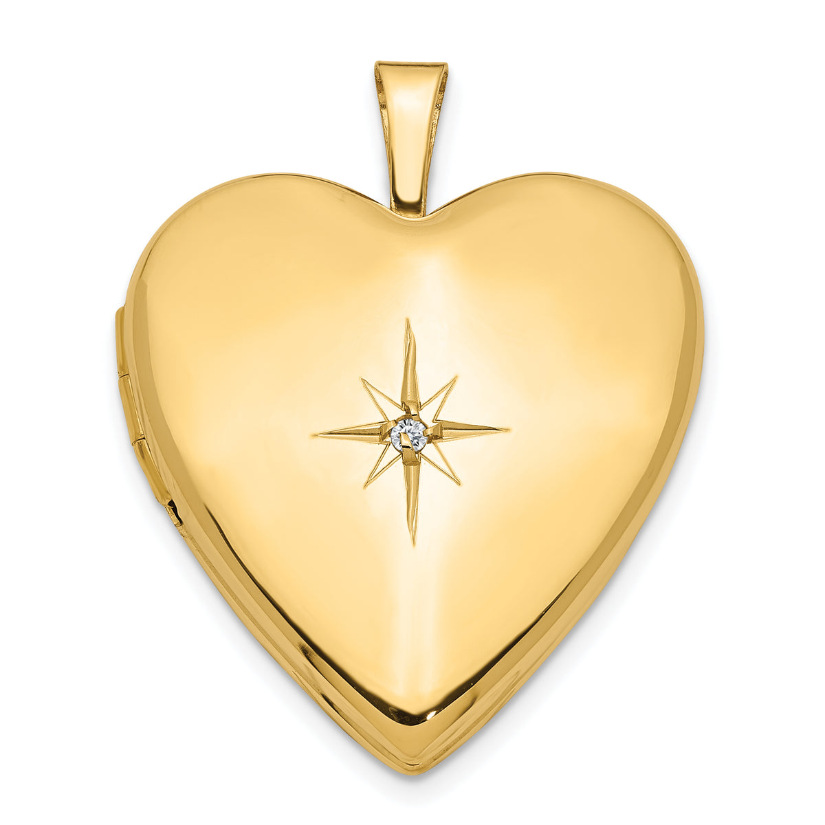14k Gold Diamond Star 20mm Heart Locket - 14k Yellow Gold