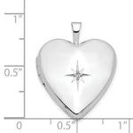 14k Gold Diamond Star 20mm Heart Locket, shown with a ruler for scale - 14k White Gold