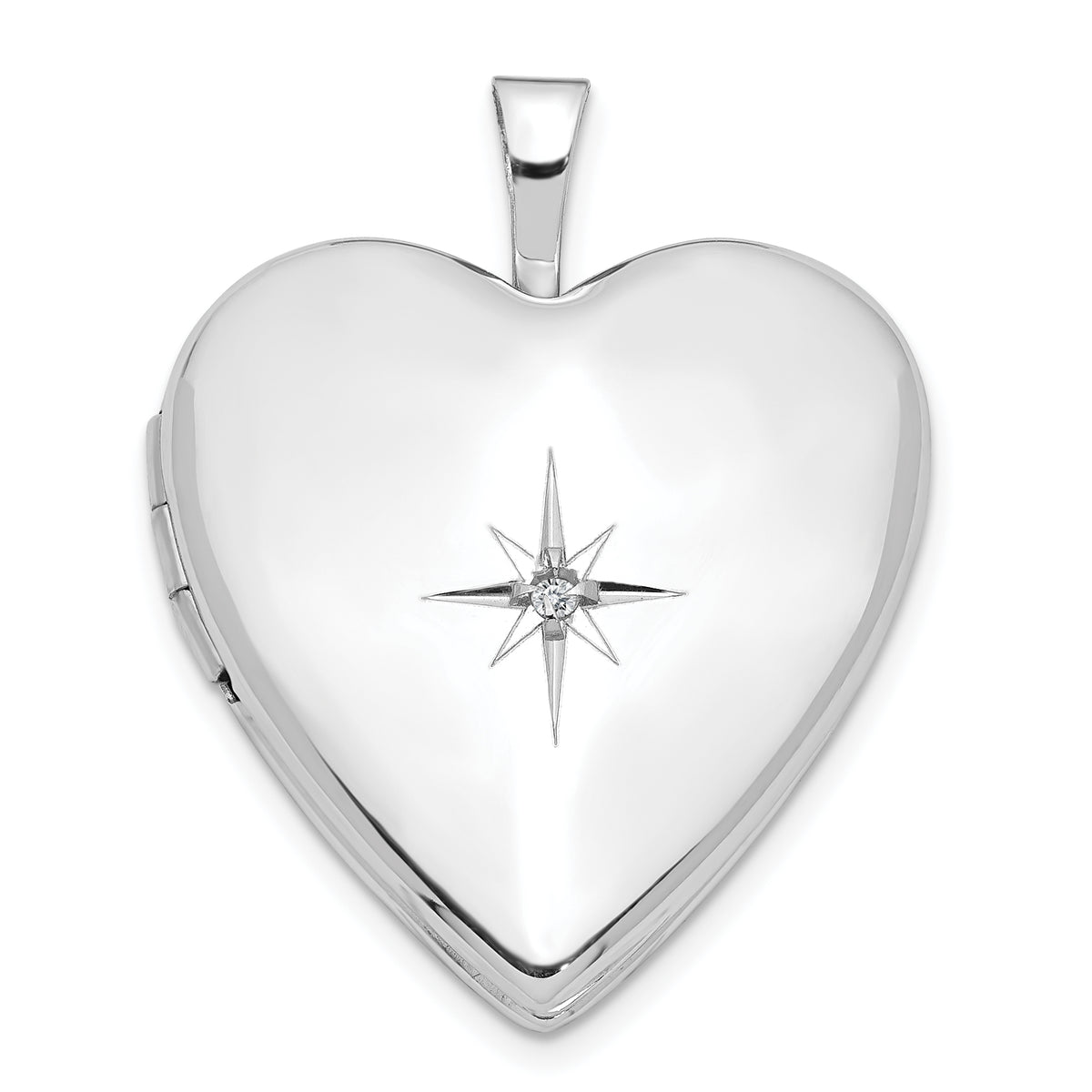 14k Gold Diamond Star 20mm Heart Locket - 14k White Gold