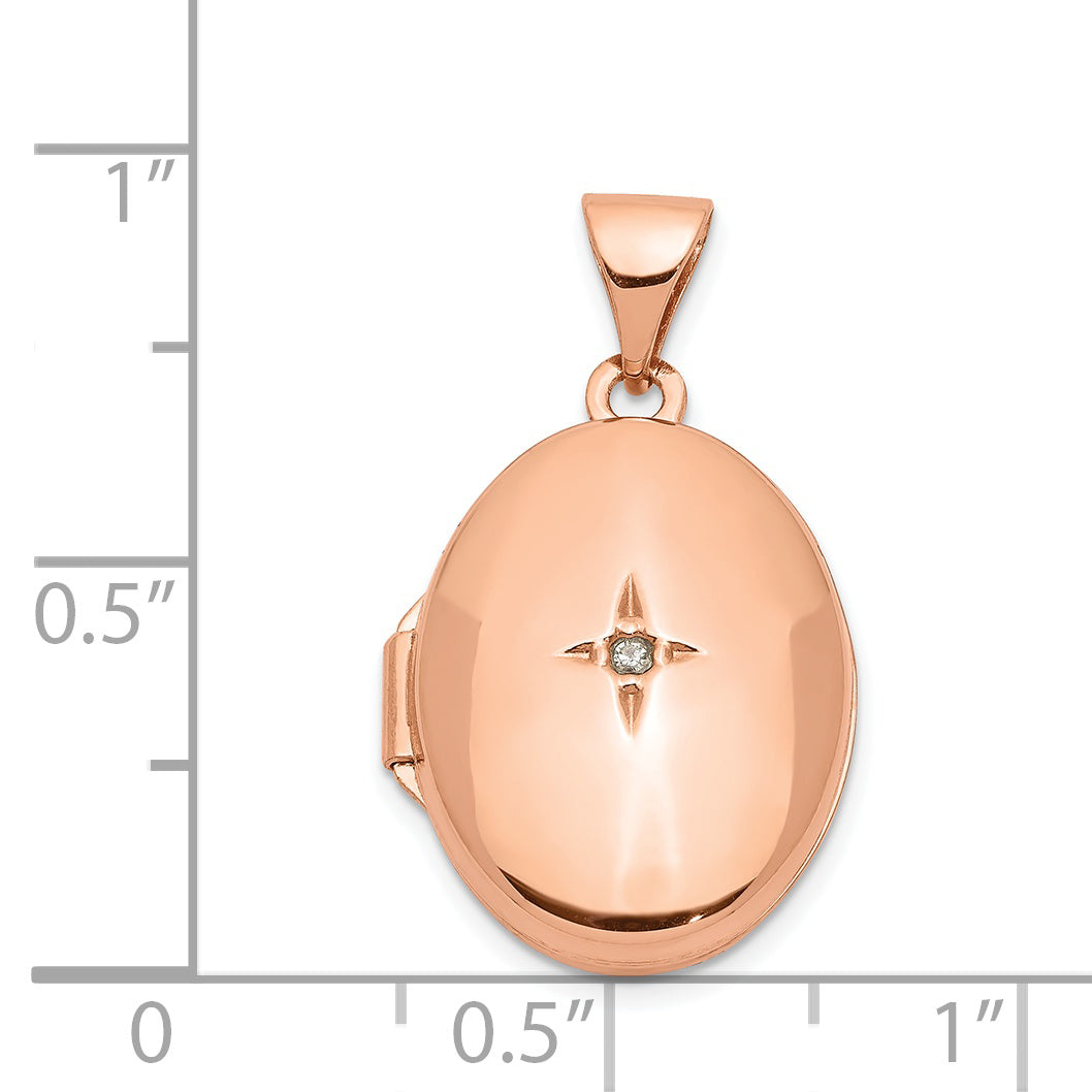 14k Rose Gold Diamond Star 17mm Oval Locket, shown with a ruler for scale