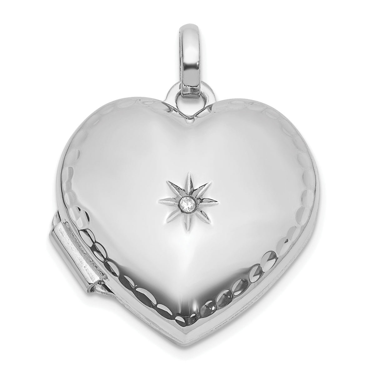 Gold Polished Diamond Heart Locket - 14k White Gold