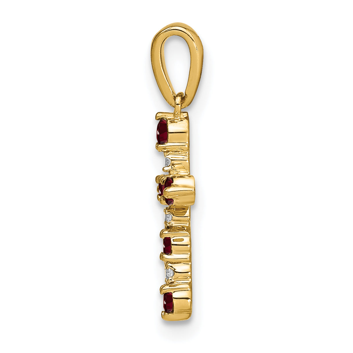 14k Gold Kids' Birthstone and Diamond Cross Pendant, view 2 - 14k Yellow Gold / Garnet
