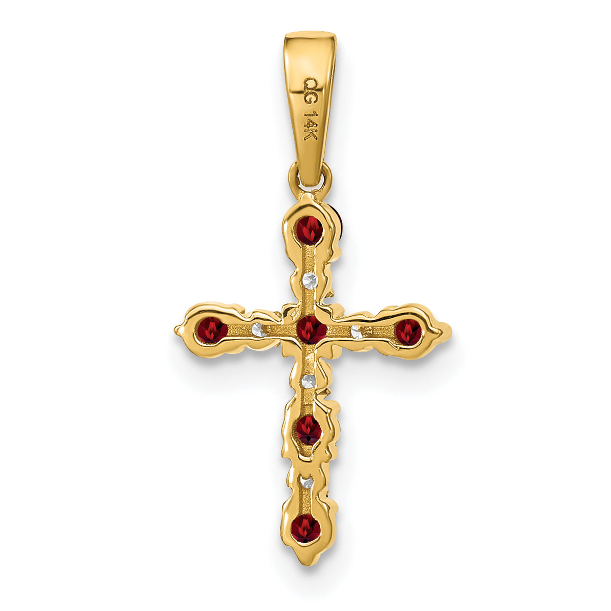 14k Gold Kids' Birthstone and Diamond Cross Pendant, view 3 - 14k Yellow Gold / Garnet