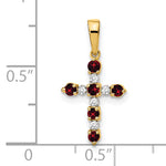 14k Gold Kids' Birthstone and Diamond Cross Pendant, shown with a ruler for scale - 14k Yellow Gold / Garnet