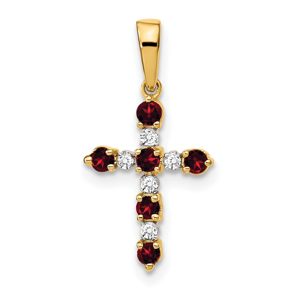 14k Gold Kids' Birthstone and Diamond Cross Pendant - 14k Yellow Gold / Garnet