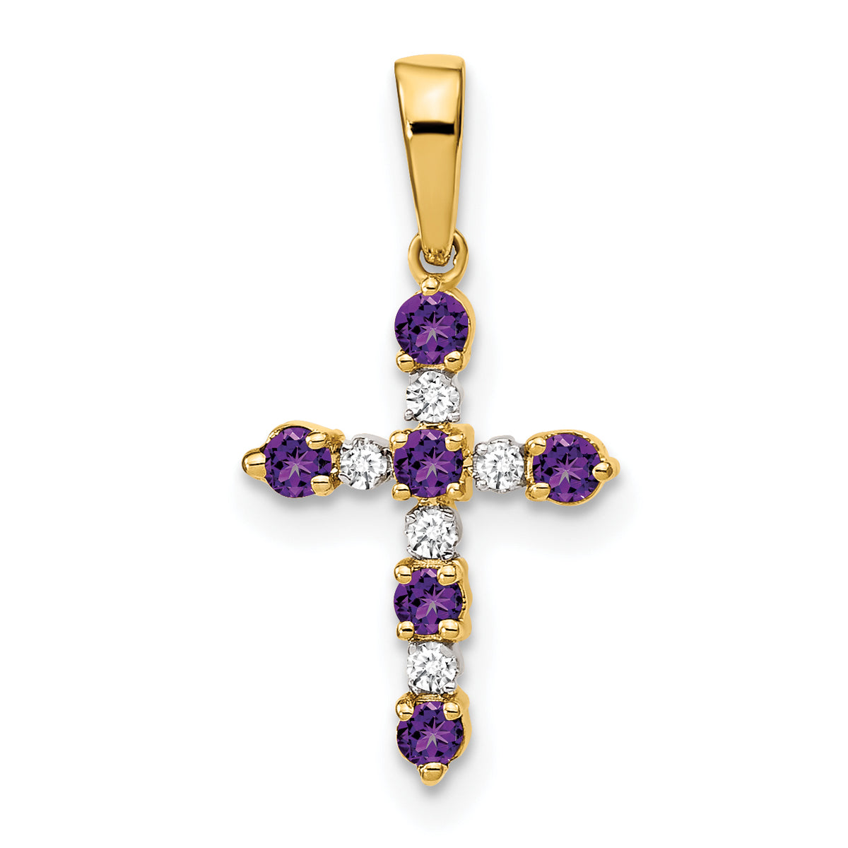 14k Gold Kids' Birthstone and Diamond Cross Pendant - 14k Yellow Gold / Amethyst