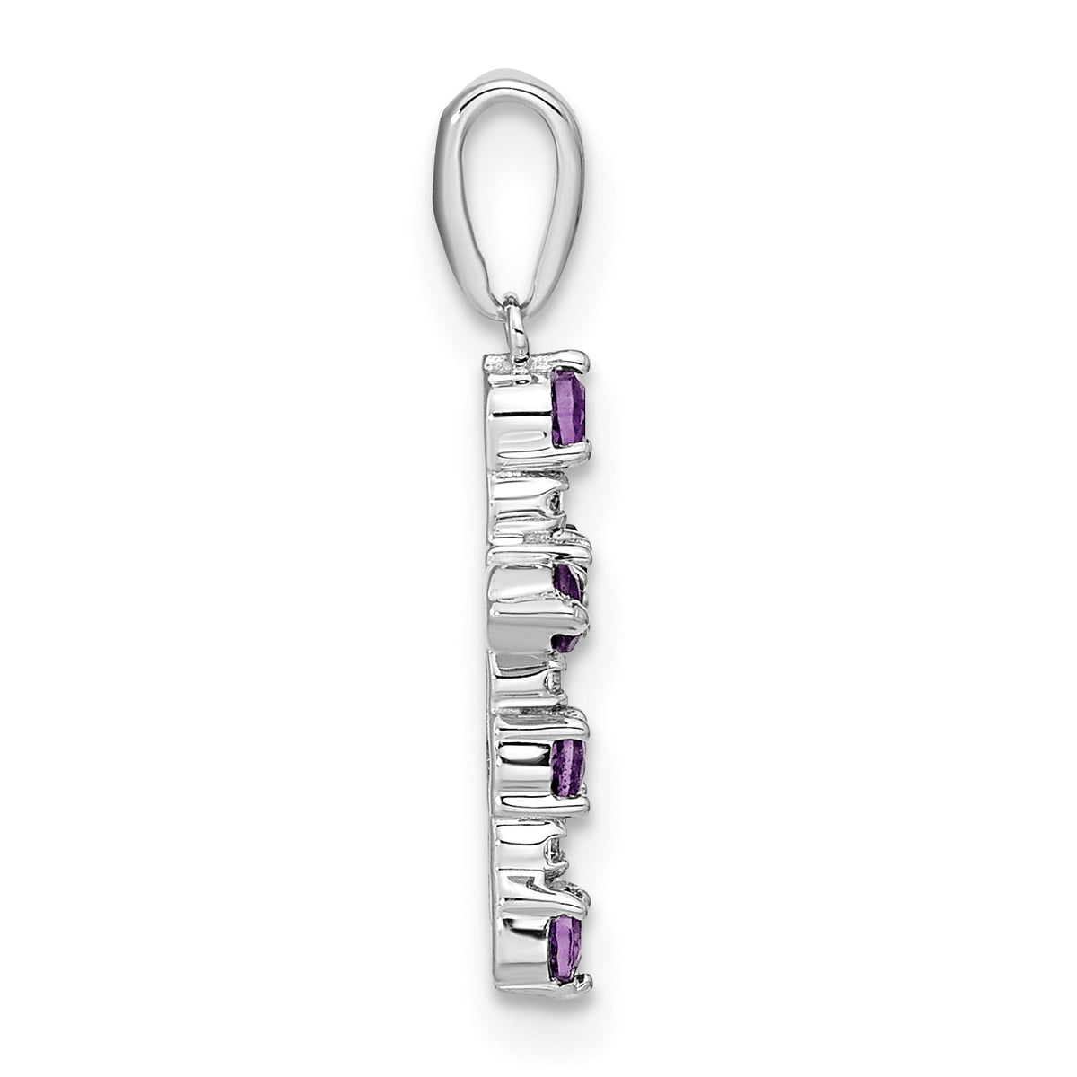 14k Gold Kids' Birthstone and Diamond Cross Pendant, view 2 - 14k White Gold / Amethyst